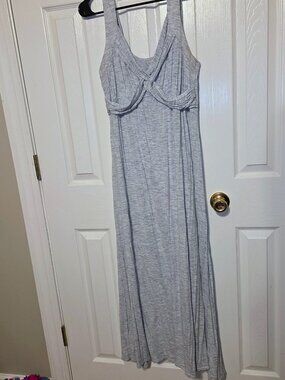 New York & Company Grey Space Dye Twist Front Jersey Knit Maxi Dress Large